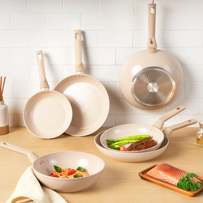 Chảo nh&ocirc;m chống d&iacute;nh phủ ceramic LocknLock Marble Ceramic IH CAF / CAW 20/24/26/28 d&ugrave;ng được bếp từ - M&agrave;u be image number null